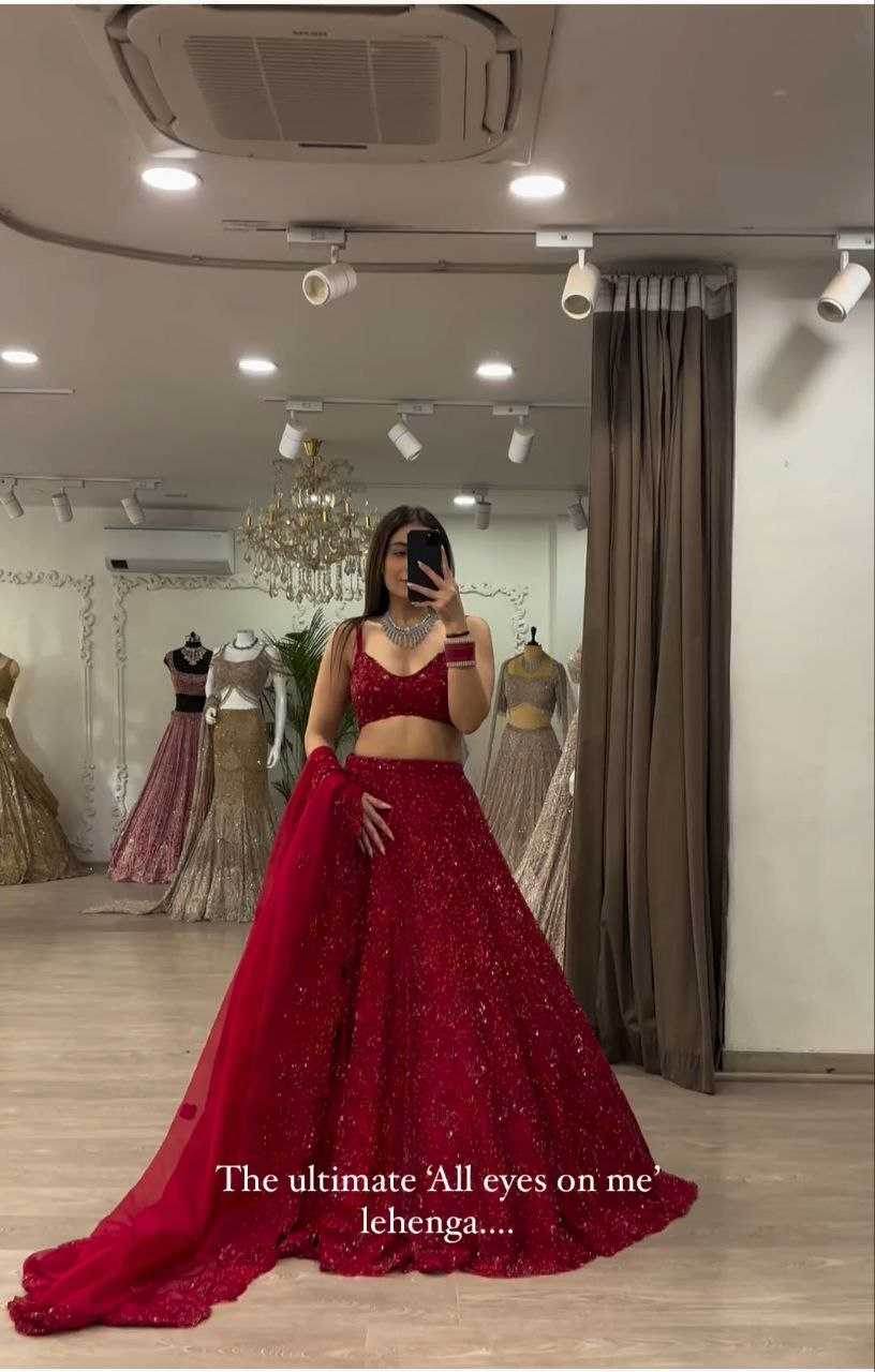 Vichitra Silk Sequins Lehenga With Cancan - MYLUXURY LANE ENTERPRISE